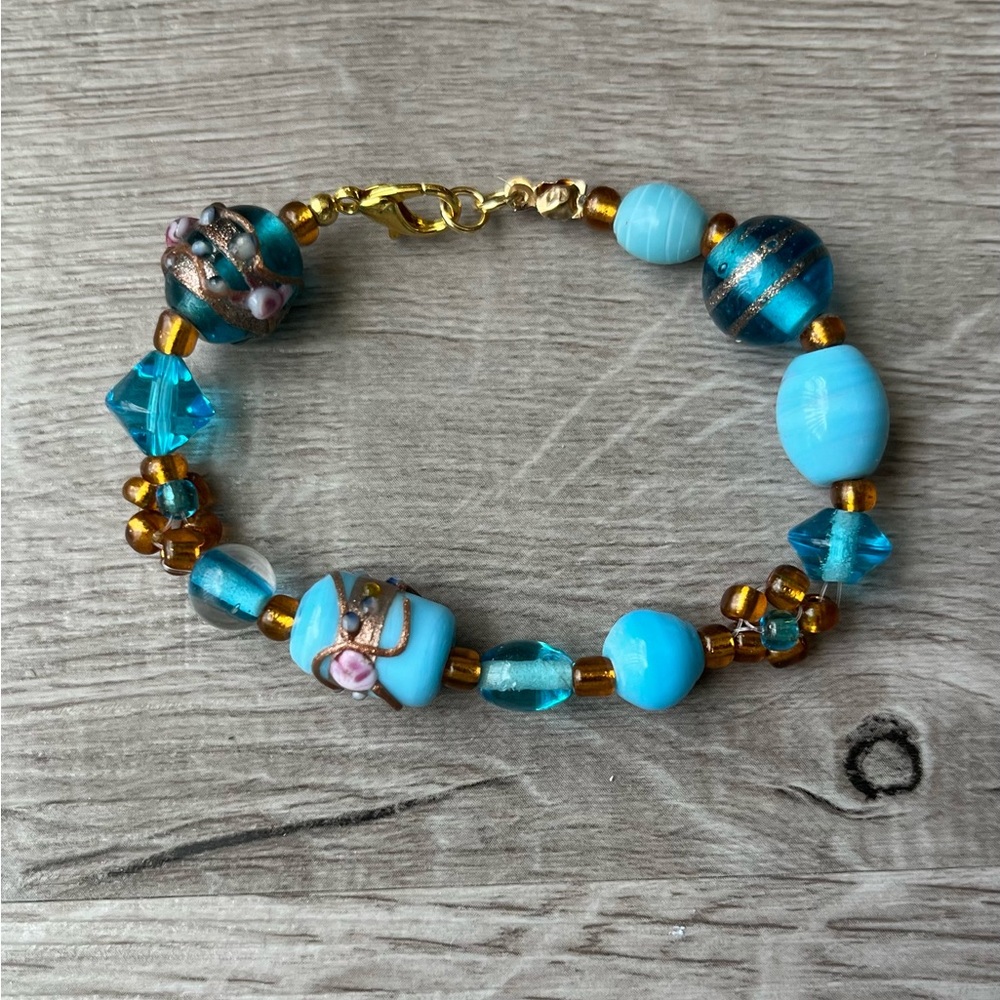 Blue and Gold Beaded Bracelet